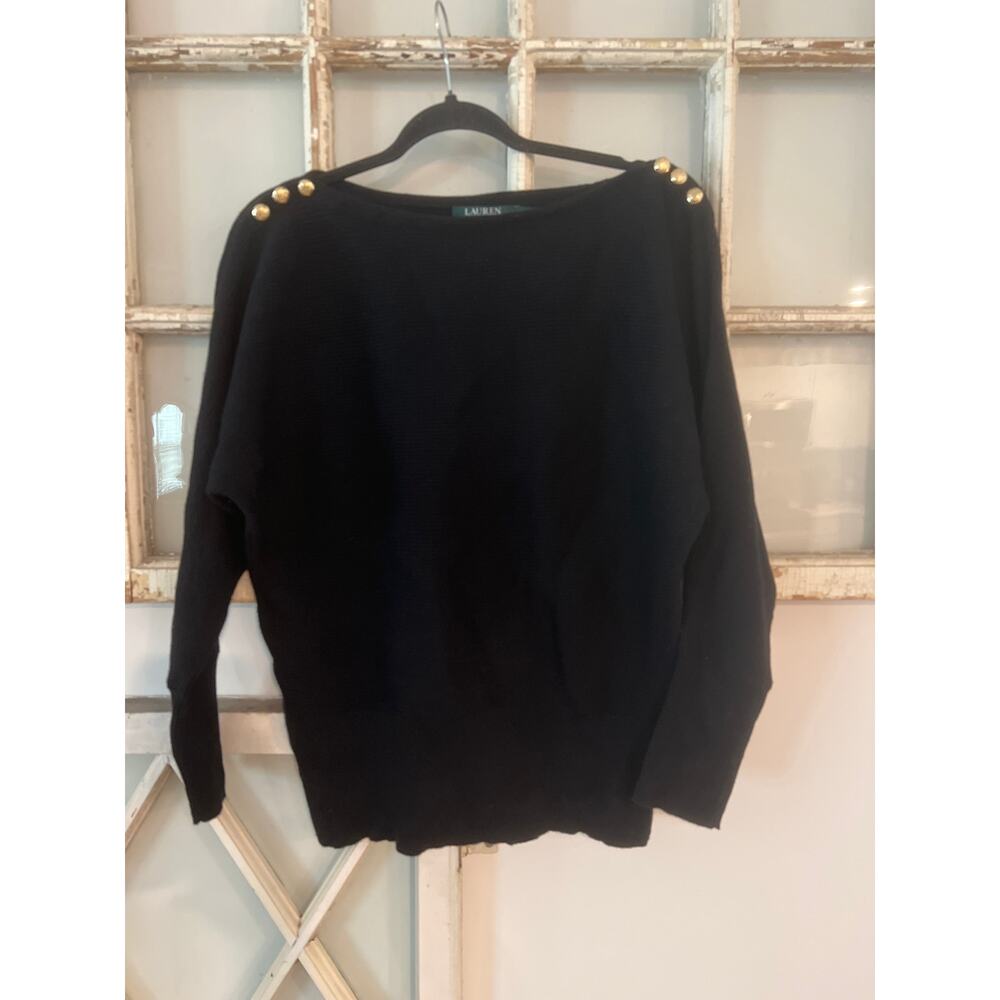 Lauren Ralph Lauren size medium black sweater buttons on shoulders